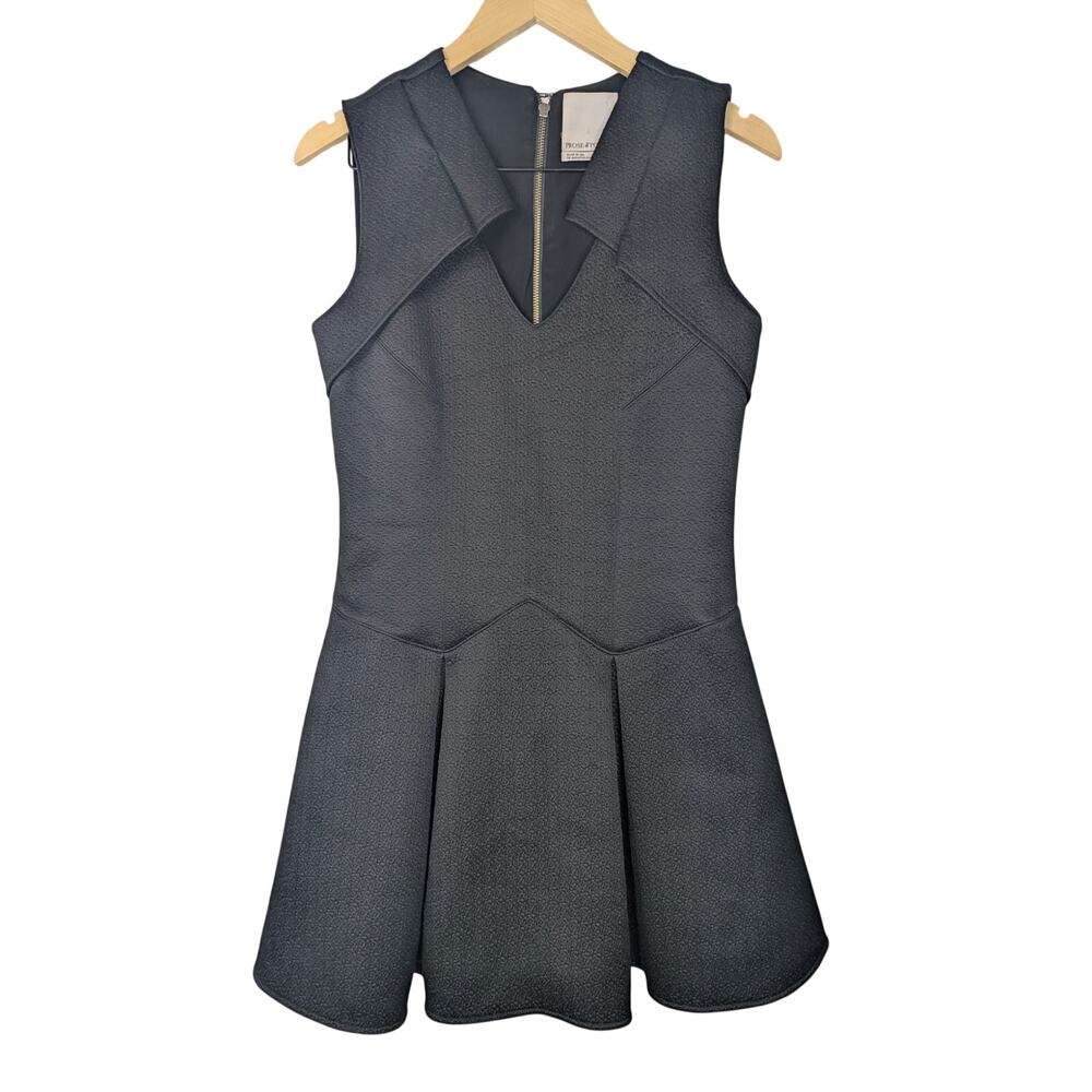 Prose & Poetry Black Structured Textured Fit and Flare Sleeveless Mini Dress
